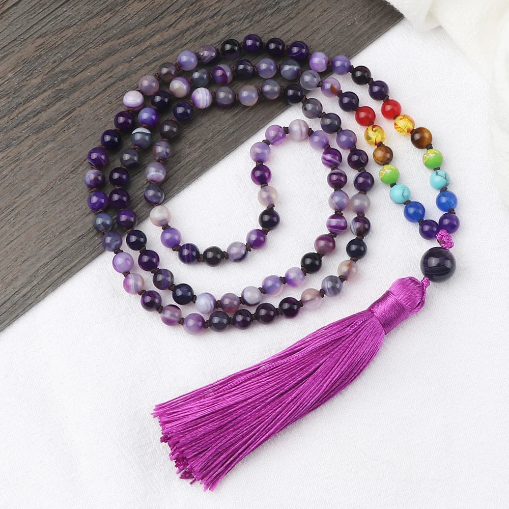 Natural Purple 7 Chakra Mala Beads with Tassel