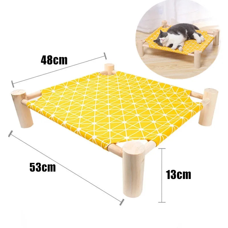 Elevated Wooden Frame Breathable Canvas Pet Bedding Hammock