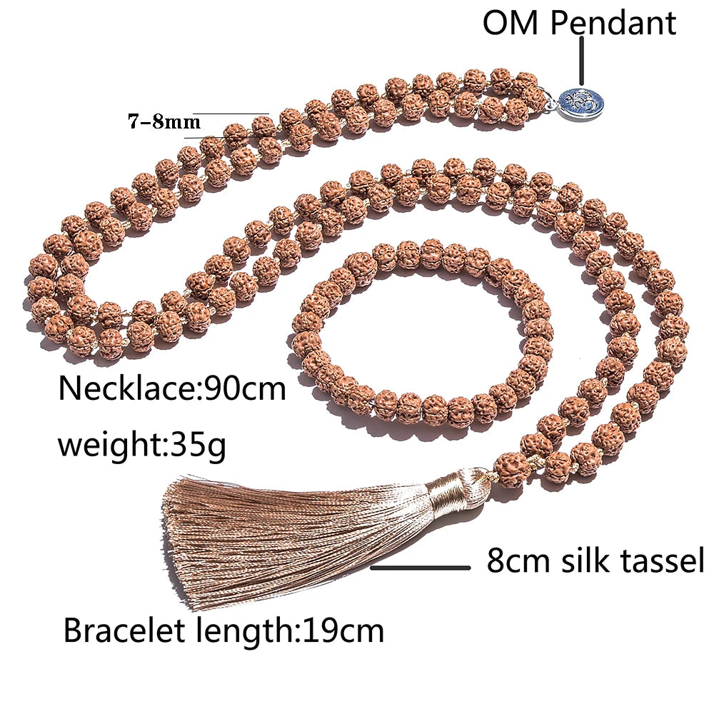 Original Rudraksha Japamala Mala Bead Necklace with Charm & Tassel