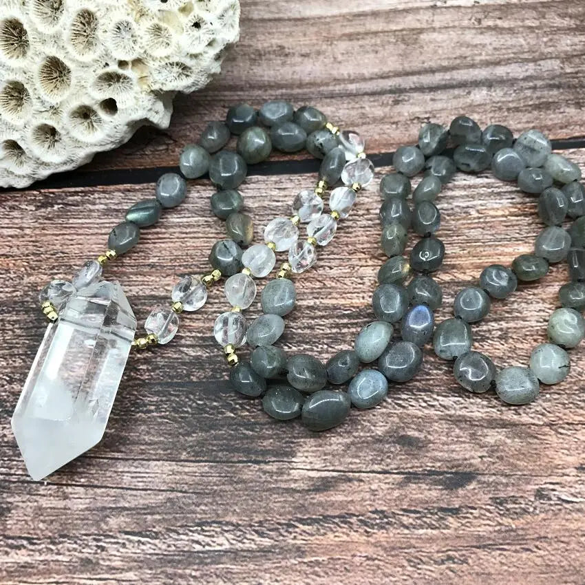 Natural Double Point Labradorite Mala Beads