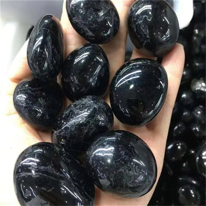 Natural Crystal Quartz Black Tourmaline Round Energy Healing Stone