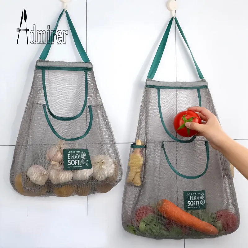 Mesh Net Reusable Fruit Vegetable Hanging Storage Bag: Organize Garlic, Onions, and More in Your Kitchen