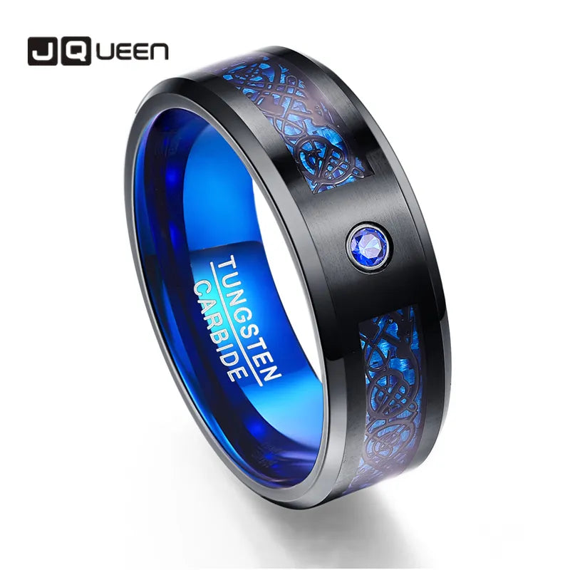 Black Dragon Carbon Fiber Blue Zircon Ring