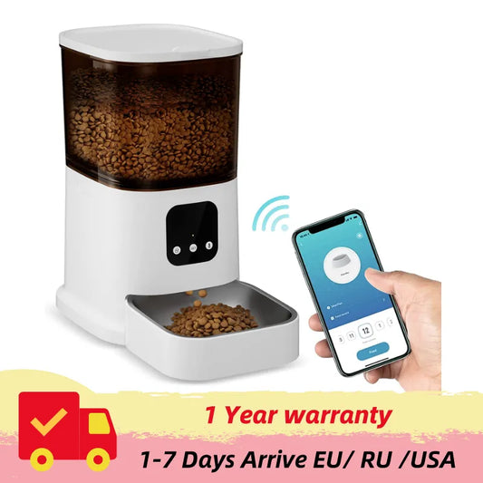 Smart Automatic Pet Feeder WiFi Intelligent, Dry Food Dispenser, Voice Recorder & Video Camera 6L Feeder with Timer