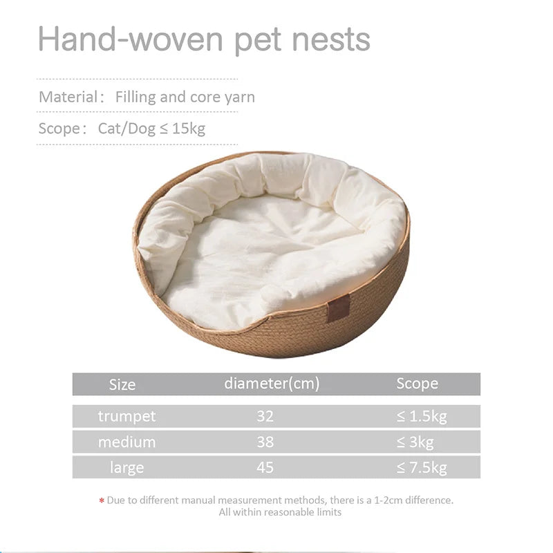 Bamboo Pet Bed Cozy Baskets with Waterproof Removable Cushion & Cover