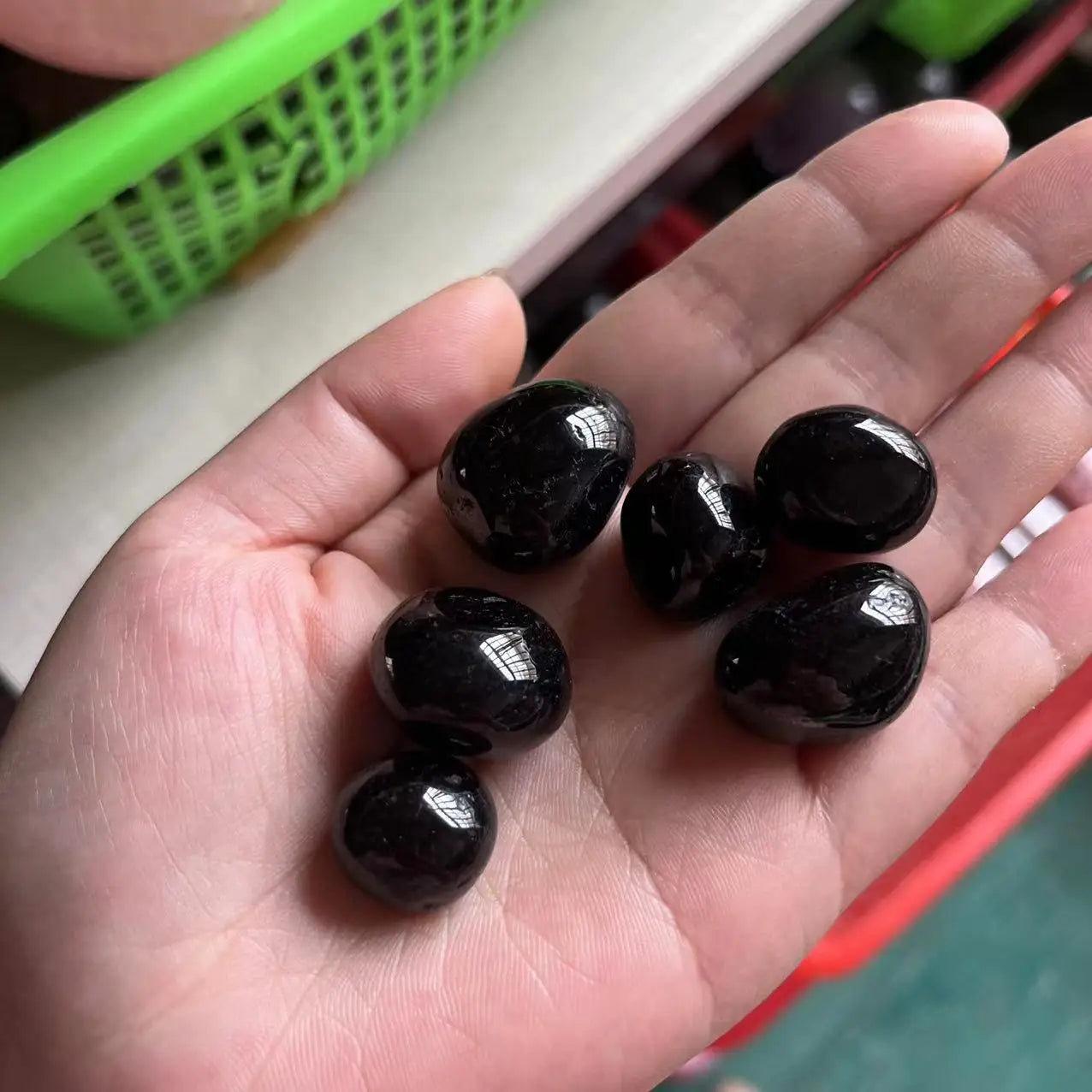 Natural Crystal Quartz Black Tourmaline Round Energy Healing Stone