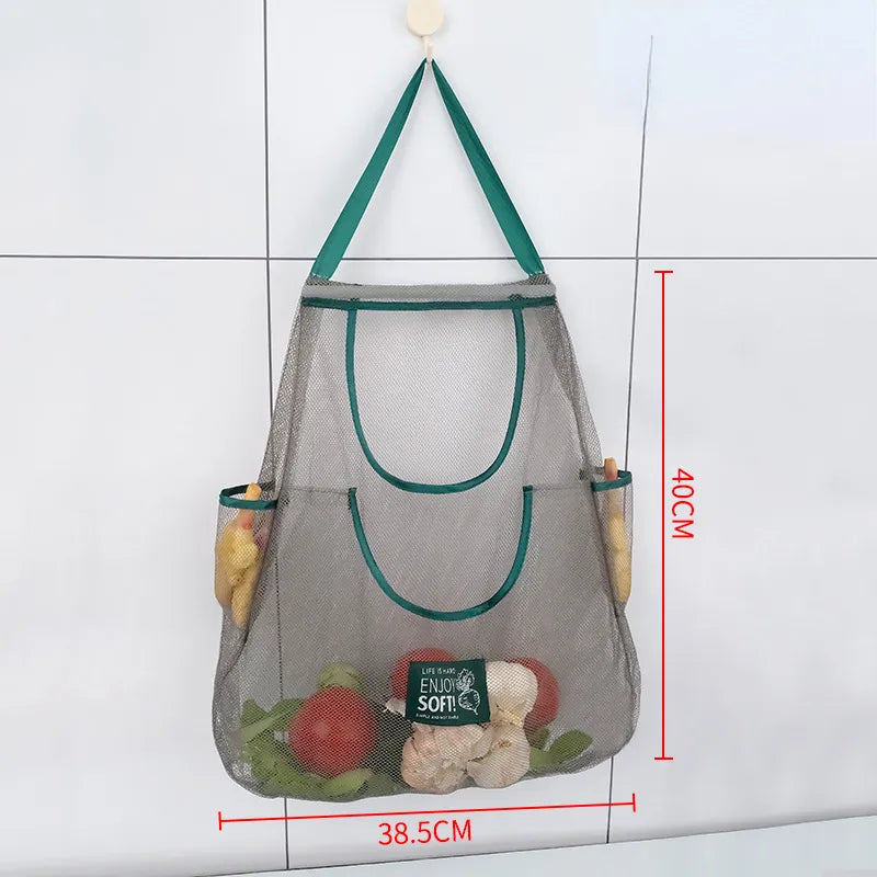 Mesh Net Reusable Fruit Vegetable Hanging Storage Bag: Organize Garlic, Onions, and More in Your Kitchen