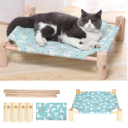 Elevated Wooden Frame Breathable Canvas Pet Bedding Hammock