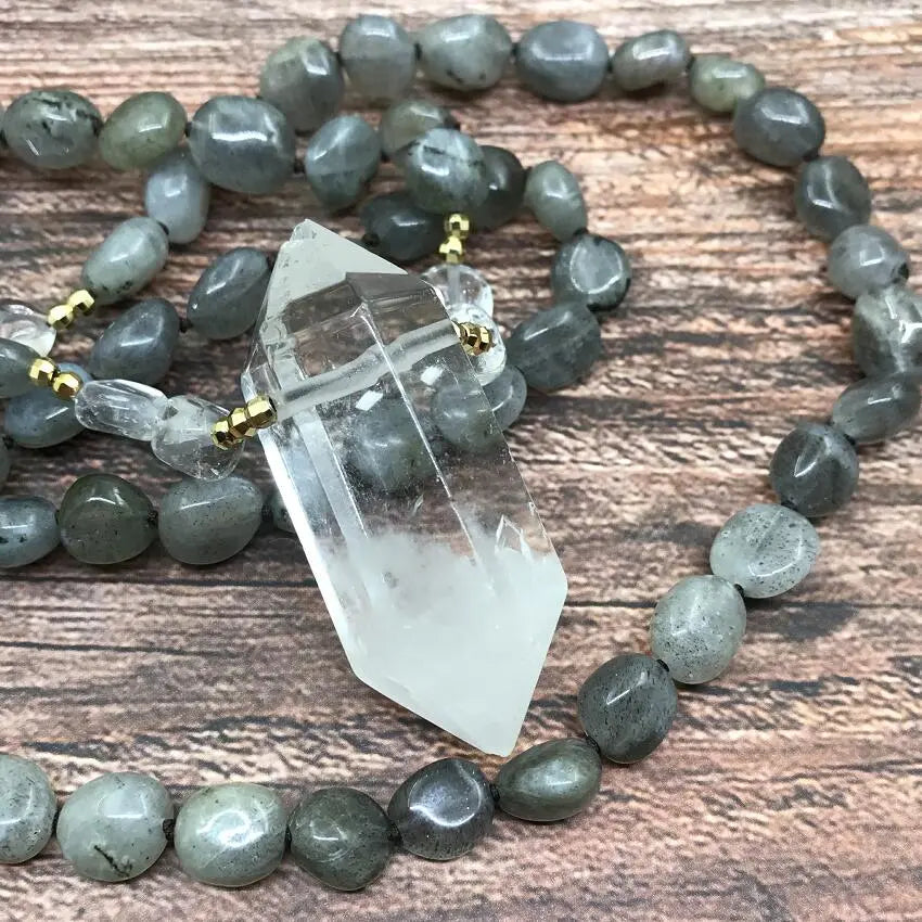 Natural Double Point Labradorite Mala Beads