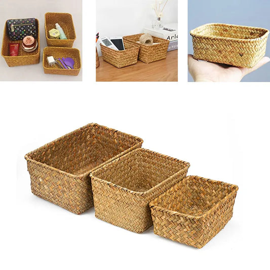 Eco-Friendly Rectangular Handwoven Natural Seagrass Wicker Storage Basket